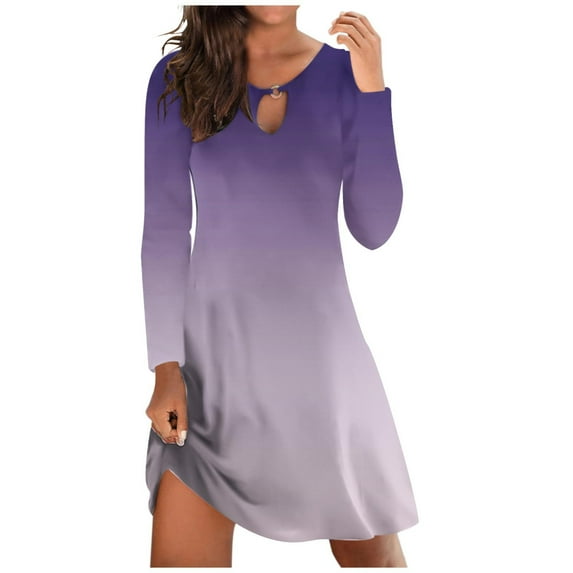 gakvbuo Fall Dresses For Women 2023 Long Sleeve Plus Size Dress Boho Dress Floral Printed Slim-Fit Corset Dress Round Neck Hollow Out Loose Beach Short Mini Sundress