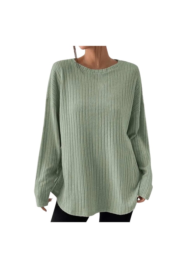 Fall Pullover Tunic Shirts For Women Fashion Women Long Sleeve Solid Color Comfortable Breathable Round-Neck Shirt Tops