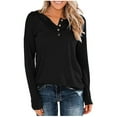 thumbnail image 1 of gakvbuo Fall Plus Size Shirts For Women Long Sleeve Henley Tops Pullover With Buttons Down Bloues Casual Loose Fit Pullover V-Neck Tunics Tops Sweatshirts, 1 of 4