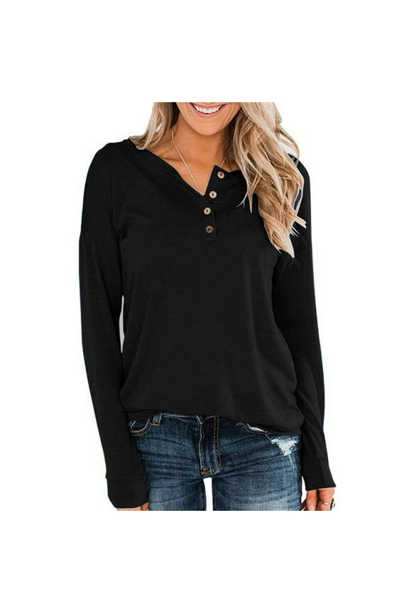 Fall Plus Size Shirts For Women Long Sleeve Henley Tops Pullover With Buttons Down Bloues Casual Loose Fit Pullover V-Neck Tunics Tops Sweatshirts