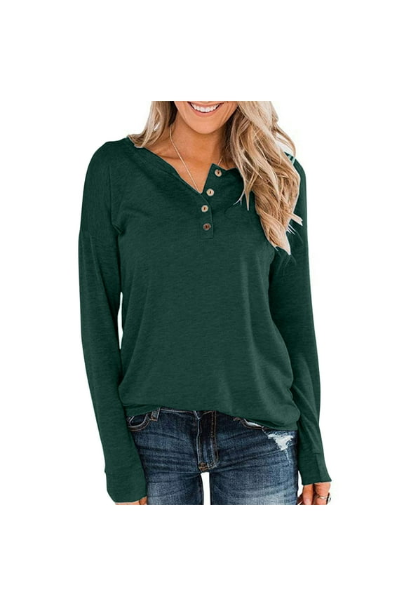 Fall Plus Size Shirts For Women Long Sleeve Henley Tops Pullover With Buttons Down Bloues Casual Loose Fit Pullover V-Neck Tunics Tops Sweatshirts