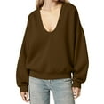 thumbnail image 1 of gakvbuo Fall Pullover Sweatshirts for Womens Scoop Neck Off the shoulder Long Sleeve Fleece Lined Sweatshirt Loose Blouse Casual Loose Oversized Baggy T-Shirt Sweater Pullover Top, 1 of 8