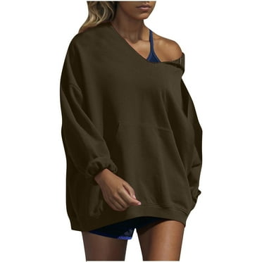 gakvbuo Fall Savings Oversized Hooded Sweatshirt For Womens Hooded V-Neck Tops Fall Winter Loose Lightweight Pullover Tops Long Sleeve Tunic Shirts