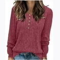 thumbnail image 1 of gakvbuo Fall Sweaters for Women Women Long Sleeve Henley Tops Pullover with Buttons Down Knitted Sweaters Fall Tunic Blouse Warm Pullover Sweater, 1 of 7