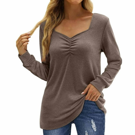 gakvbuo Fall Tunic Tops For Womens Long Sleeve Shirt Blouse Tops Loose Fitting Casual V-Neck Pullover Sweatshirts