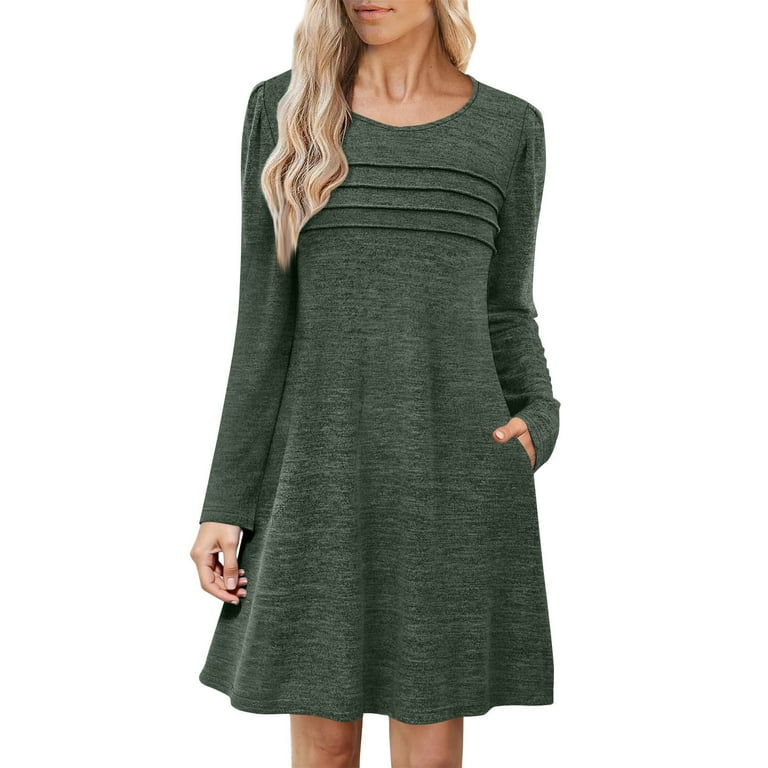 gakvbuo Fall T-Shirt Dresses For Women Long Sleeve Midi Dress With