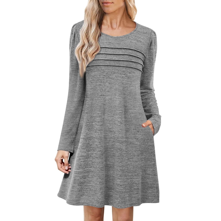 Gakvbuo Fall T-Shirt Dresses For Women Long Sleeve Midi Dress With Pockets Pleated Crew Neck Wedding Party Dress Knee Length Tunic Dress, Women's, Gakvbuo Fall T-Shirt Dresses For Women Long Sleeve Midi Dress With Pockets Pleated Crew Neck Wedding Party Dress Knee Length Tunic Dress, Women's,