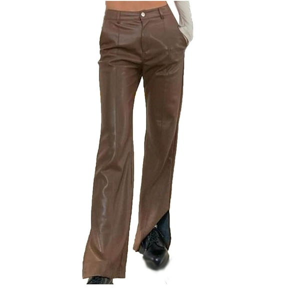 gakvbuo Fashion Women High Waisted Leather Solid Pants Casual Ladies Stretch Trousers