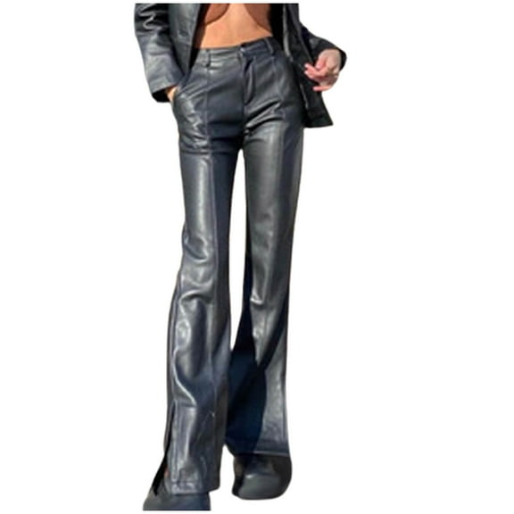 gakvbuo Fashion Women High Waisted Leather Solid Pants Casual Ladies Stretch Trousers