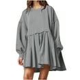 thumbnail image 1 of gakvbuo Fashion Women's Casual Over Sized Sweatshirt Long Sleeve Dress Round-Neck Ladies Patchwork Mini Dresses, 1 of 5