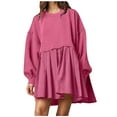 thumbnail image 1 of gakvbuo Fashion Women's Casual Over Sized Sweatshirt Long Sleeve Dress Round-Neck Ladies Patchwork Mini Dresses, 1 of 1