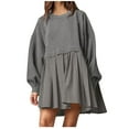 thumbnail image 1 of gakvbuo Fashion Women's Casual Over Sized Sweatshirt Long Sleeve Dress Round-Neck Ladies Patchwork Mini Dresses, 1 of 8