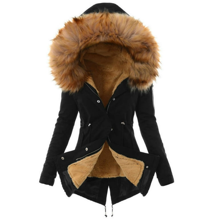 gakvbuo Faux Fur Hooded Jacket For Women Winter Parka Coat For