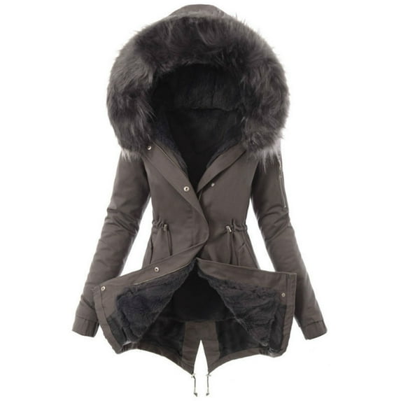 gakvbuo Faux Fur Hooded Jacket For Women Winter Parka Coat For Women Thicken Sherpa Lined Warm Padded Outwear Fleece Lined Downs Puffer Long Sleeve Plus Size Jacket