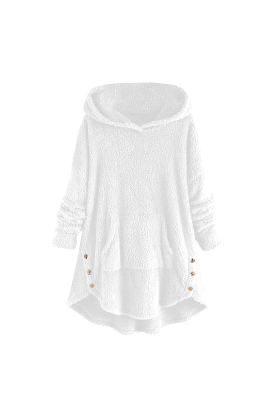 Fleece Jacket For Women Cat Hoodie With Ears&Button Down Pullover Hoodie Fleece Hooded Sweatshirt Cat Ear Irregular Plush Solid Long Sleeve Warm Winter Oversized Outwear With Pocket