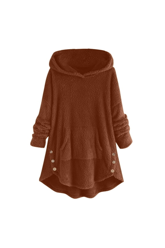 Fleece Jacket For Women Cat Hoodie With Ears&Button Down Pullover Hoodie Fleece Hooded Sweatshirt Cat Ear Irregular Solid Long Sleeve Warm Winter Oversized Outwear With Pocket