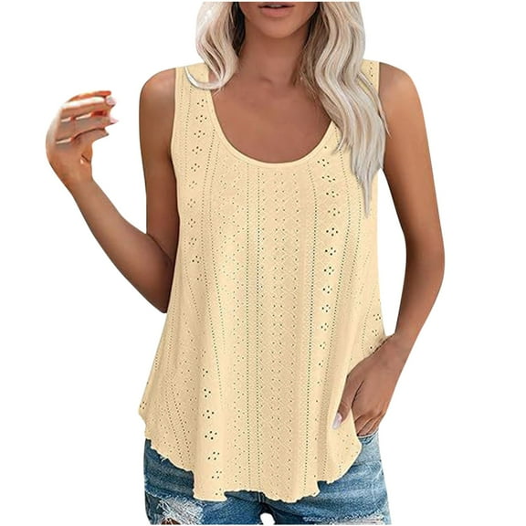 gakvbuo Flowy Summer Tank Tops For Women Spaghetti Strap Eyelet Embroidery Loose Fit Scoop Neck Sleeveless Camisole Boho Tops Casual Flowy Cami Shirts Sling Vest