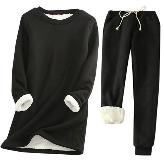gakvbuo Fluzzy Sherpa Fleece Pajamas Set For Women Sleepwear Sets Sleepwear Sets Crewneck Sport Sweatshirt Pullover And Pants Set Loungewear
