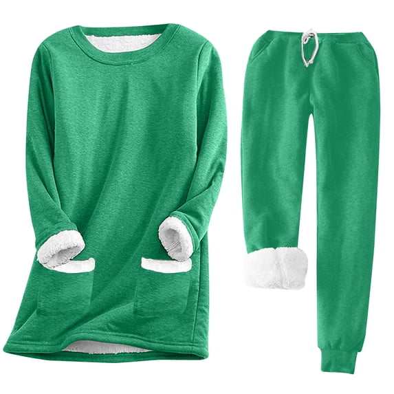 gakvbuo Fluzzy Sherpa Fleece Pajamas Set For Women Sleepwear Sets Sleepwear Sets Crewneck Sport Sweatshirt Pullover And Pants Set Loungewear