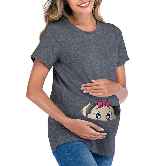 gakvbuo Funny Maternity Shirts For Pregnant Women Plus Size Maternity Tops Ladies Fashion Solid Color Print Short Sleeve Pregnant Woman Casual Clothe Top