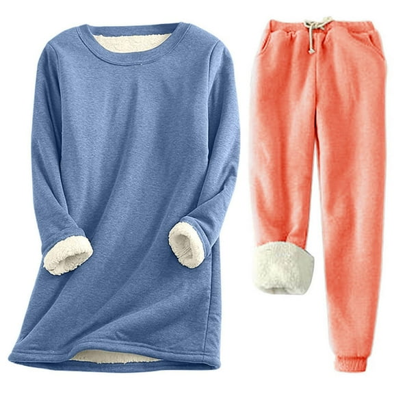 gakvbuo Funny Sweatshirt And Sweatpants Set For Women Loungewear Sleepwear With Pocket Casual Thickened Pajamas Sets Loose Long Sleeve Fleece Pullover And Pants Set