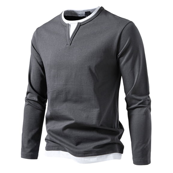 gakvbuo Henley Shirts For Men Long Sleeve Button Down Shirts Slim Fit Cotton Lightweight Basic Pullover T-Shirt Blouses