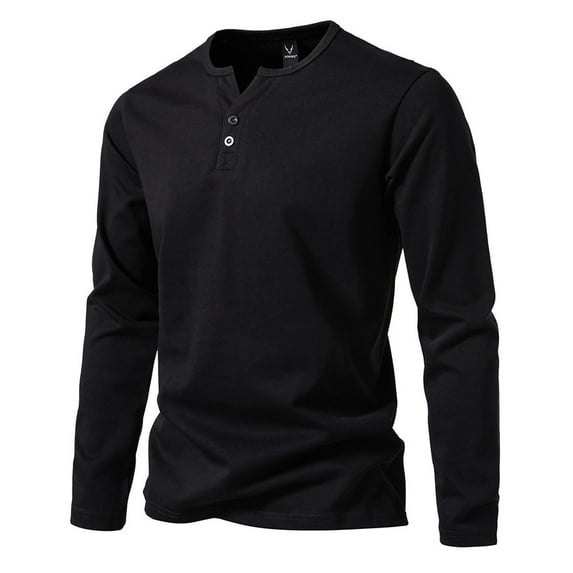 gakvbuo Henley Shirts For Men Long Sleeve Button Down Shirts Slim Fit Cotton Lightweight Basic Pullover T-Shirt Blouses