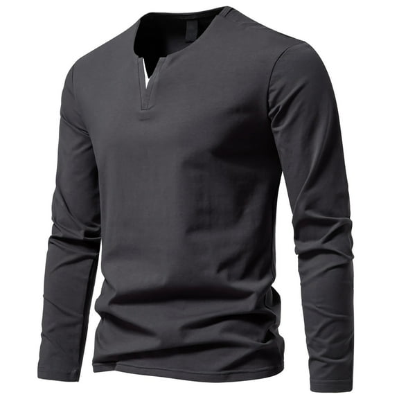 gakvbuo Henley Shirts For Men Long Sleeve Button Down Shirts Slim Fit Cotton Lightweight Basic Pullover T-Shirt Blouses