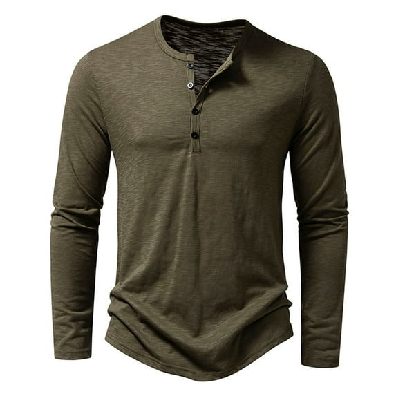 gakvbuo Henley Shirts For Men Long Sleeve Button Down Shirts Slim Fit Cotton Lightweight Basic Pullover T-Shirt