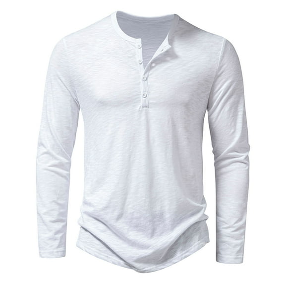 gakvbuo Henley Shirts For Men Long Sleeve Button Down Shirts Slim Fit Cotton Lightweight Basic Pullover T-Shirt