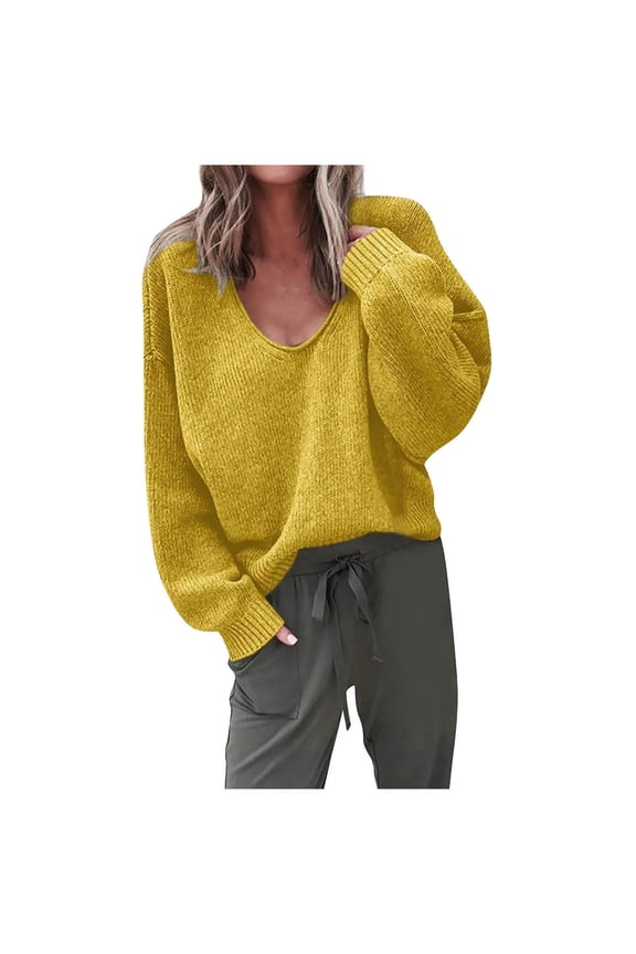 Jumper Sweaters For Women V-Neck Long Sleeve Loose Fuzzy Warm Pullover Sweater Tunic Tops