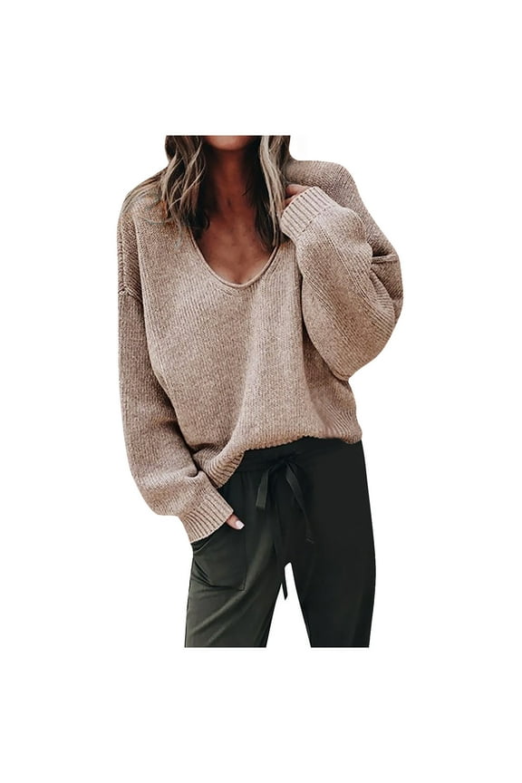 Jumper Sweaters For Women V-Neck Long Sleeve Loose Fuzzy Warm Pullover Sweater Tunic Tops