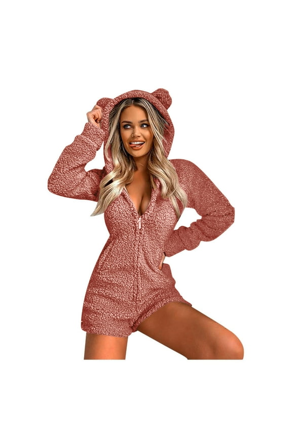 Jumpsuits For Women Summmer Dressy Wedding Women Long Sleeve Hooded Jumpsuit Pajamas Casual Winter Warm Rompe Sleepwear