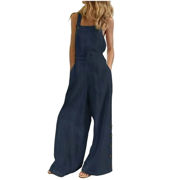 gakvbuo Jumpsuits For Women Summmer Dressy Wedding Women's Casual Loose Baggy Pocket Jumpsuit Fashion Playsuit Trousers Overalls Sling Jumpsuit