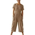 thumbnail image 1 of gakvbuo Jumpsuits For Women Summmer Dressy Wedding Women's Casual Loose Pocket Strap Cotton And Linen Jumpsuit Short Sleeve Sling Jumpsuitit, 1 of 7