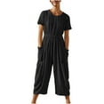 thumbnail image 1 of gakvbuo Jumpsuits For Women Summmer Dressy Wedding Women's Casual Loose Pocket Strap Cotton And Linen Jumpsuit Short Sleeve Sling Jumpsuitit, 1 of 7
