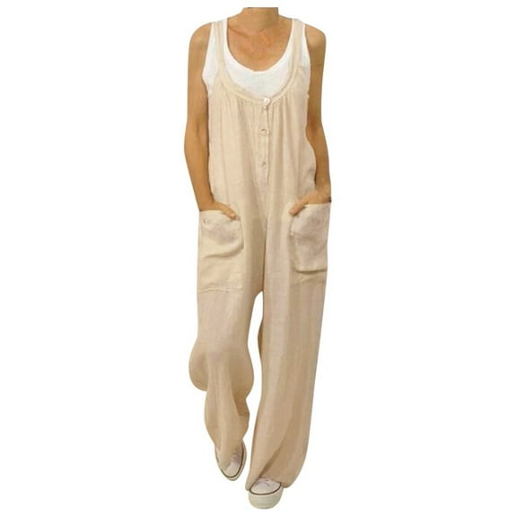 gakvbuo Jumpsuits For Women Summmer Dressy Wedding Womens Fashion Ethnic Style Solid Color Buttons Pocket Suspender Jumpsuit