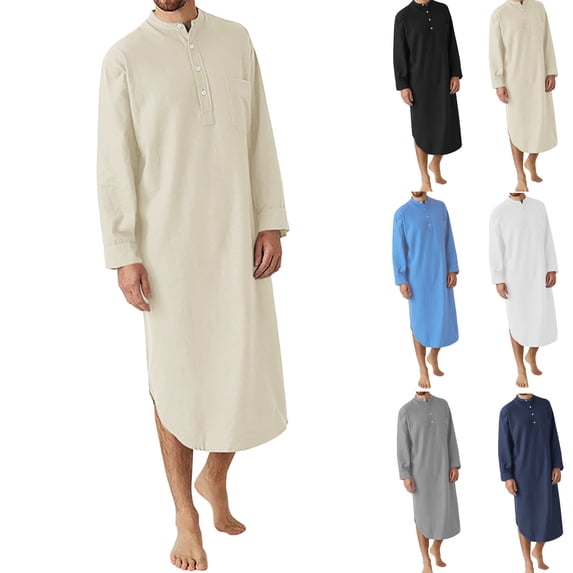 gakvbuo Kaftan For Mens Nightshirt Long Sleeve Sleepwear Soft Comfy Nightgown Loose Sleep Shirt