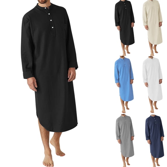 gakvbuo Kaftan For Mens Nightshirt Long Sleeve Sleepwear Soft Comfy Nightgown Loose Sleep Shirt