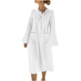 thumbnail image 1 of gakvbuo Linen Dress For Women Long Sleeve Summer Dress Crewneck Loose Long Dress Solid Maxi Dress With Pocket, 1 of 7