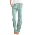 thumbnail image 1 of gakvbuo Linen Pants For Women High Waisted Pants Drawstring Elastic Business Casual Pants Work Pants Paper Pants Loose Flowy Dress Pants Trousers Straight Pants With Pockets, 1 of 6