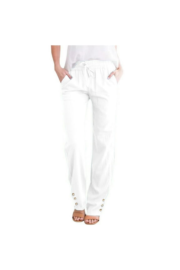 Linen Pants For Women High Waisted Pants Drawstring Elastic Business Casual Pants Work Pants Paper Pants Loose Flowy Dress Pants Trousers Straight Pants With Pockets