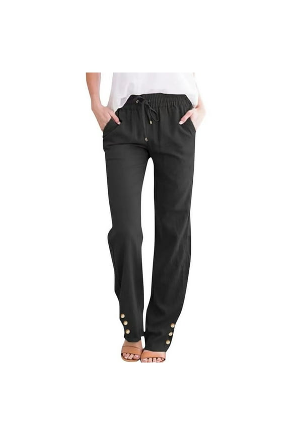 Linen Pants For Women High Waisted Pants Drawstring Elastic Business Casual Pants Work Pants Paper Pants Loose Flowy Dress Pants Trousers Straight Pants With Pockets