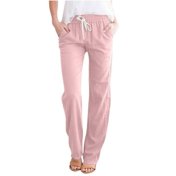 gakvbuo Linen Pants For Women High Waisted Pants Drawstring Elastic Business Casual Pants Work Pants Paper Pants Loose Flowy Dress Pants Trousers Straight Pants With Pockets