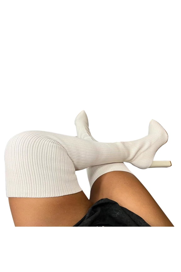 Long Boots For Women Elastic Long Boots Over Knee Thick Heels Pointed Toe Boots Knitted Sock Shoes