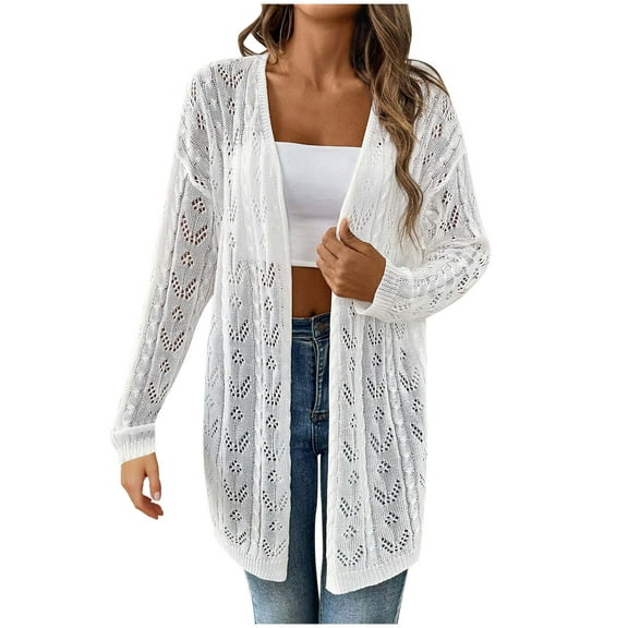 gakvbuo Long Cardigan Sweaters For Women Women Casual Hollow Out Solid Color Buttonless Jacket Cardigan Tops