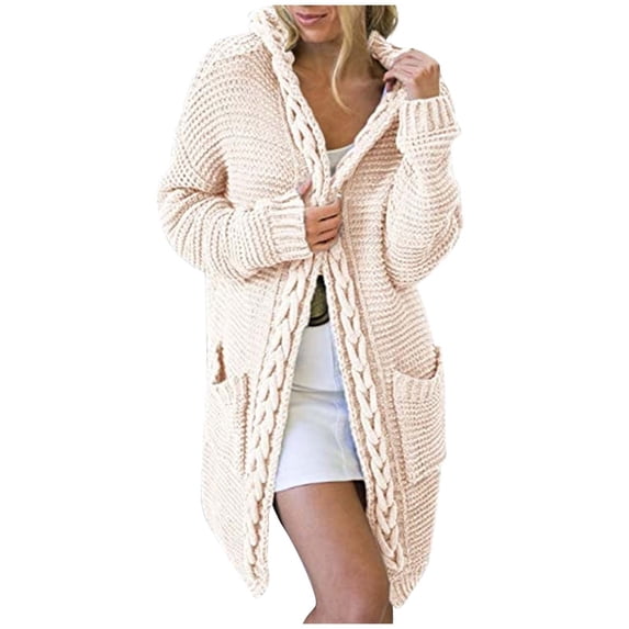 gakvbuo Long Cardigan Sweaters For Women Women'S Casual Solid Outfits Chunky Knit Open Front Hooded Sweaters Long Sleeve Cardigan Outerwear Coats With Pocket
