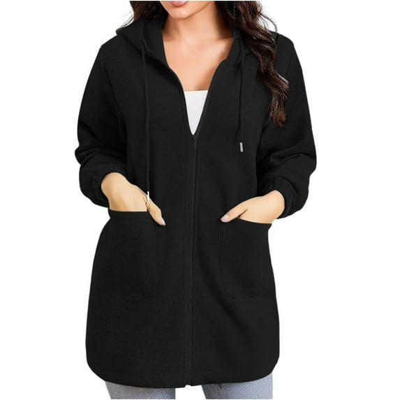 gakvbuo Long Hoodies for Women Zipper Jacket Tunic Sweatshirts Fall Winter Drawstring Oversized Hooded Jacket Coat with Pocket