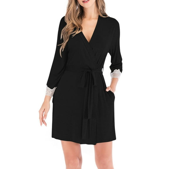 gakvbuo Long Sleeve Dress For Women Blouses Dressy Casual Tunic Dresses Ladies' Open Collar Lace Erotic Lace Quarter Sleeved Nightgown