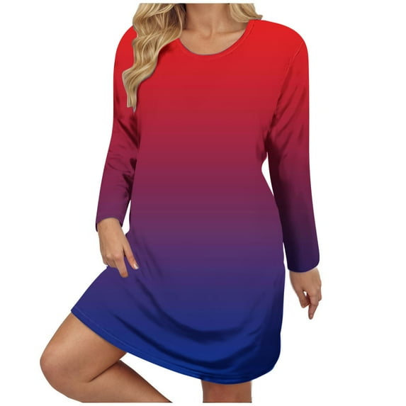 gakvbuo Long Sleeve Dress For Women Blouses Dressy Casual Tunic Dresses Women's Fall And Winter Oversized Loose Round Neck Short Sleeved Tie Printed Dress